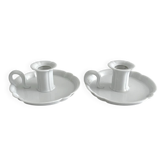 2 antique hand candlesticks in white porcelain