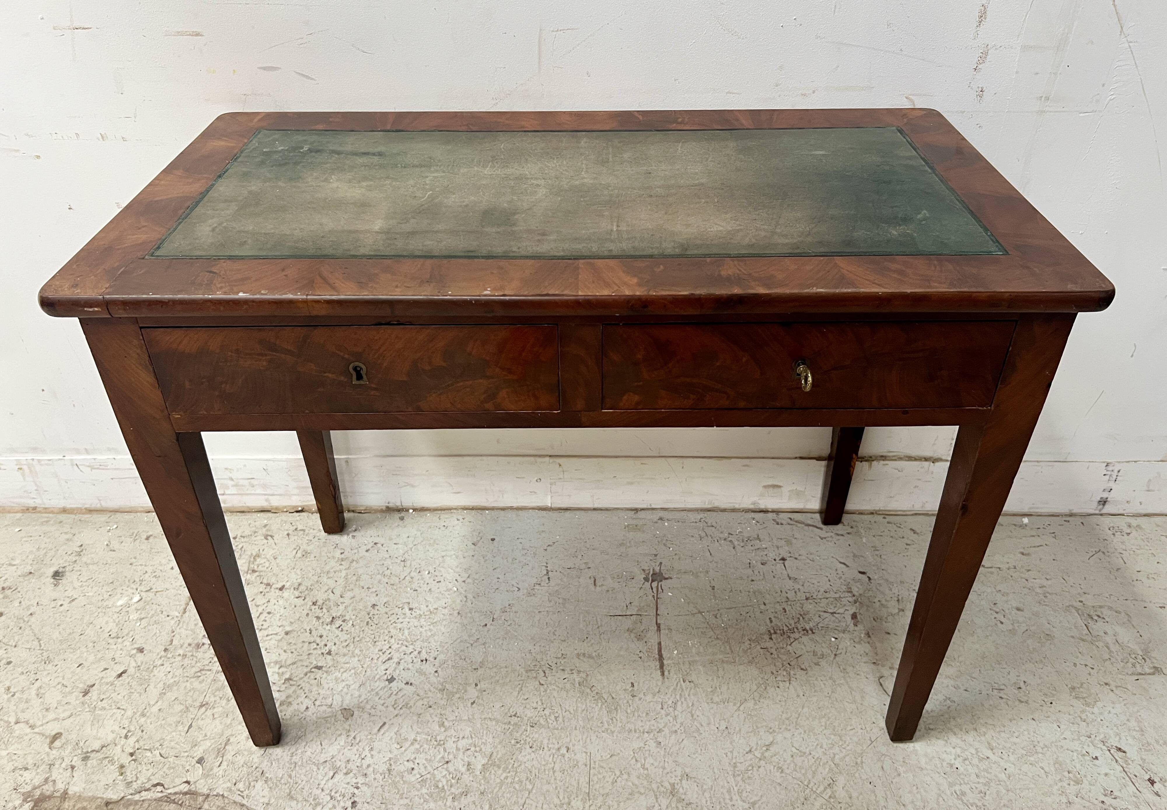 Louis XVI style desk in mahogany and veneer, 19th century.