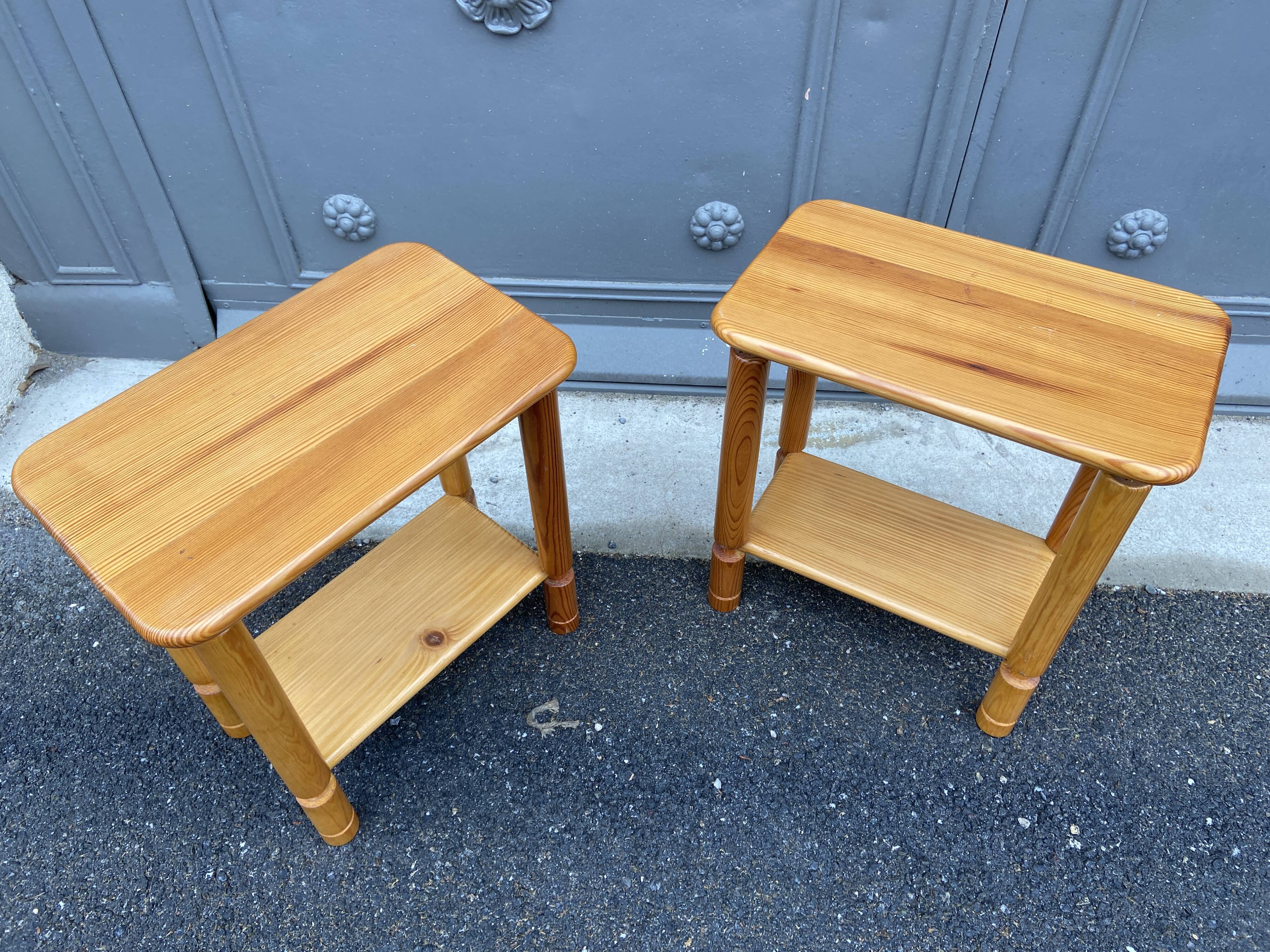 Scandinavian bedside pair Wood pine fir vintage design 1970/1980