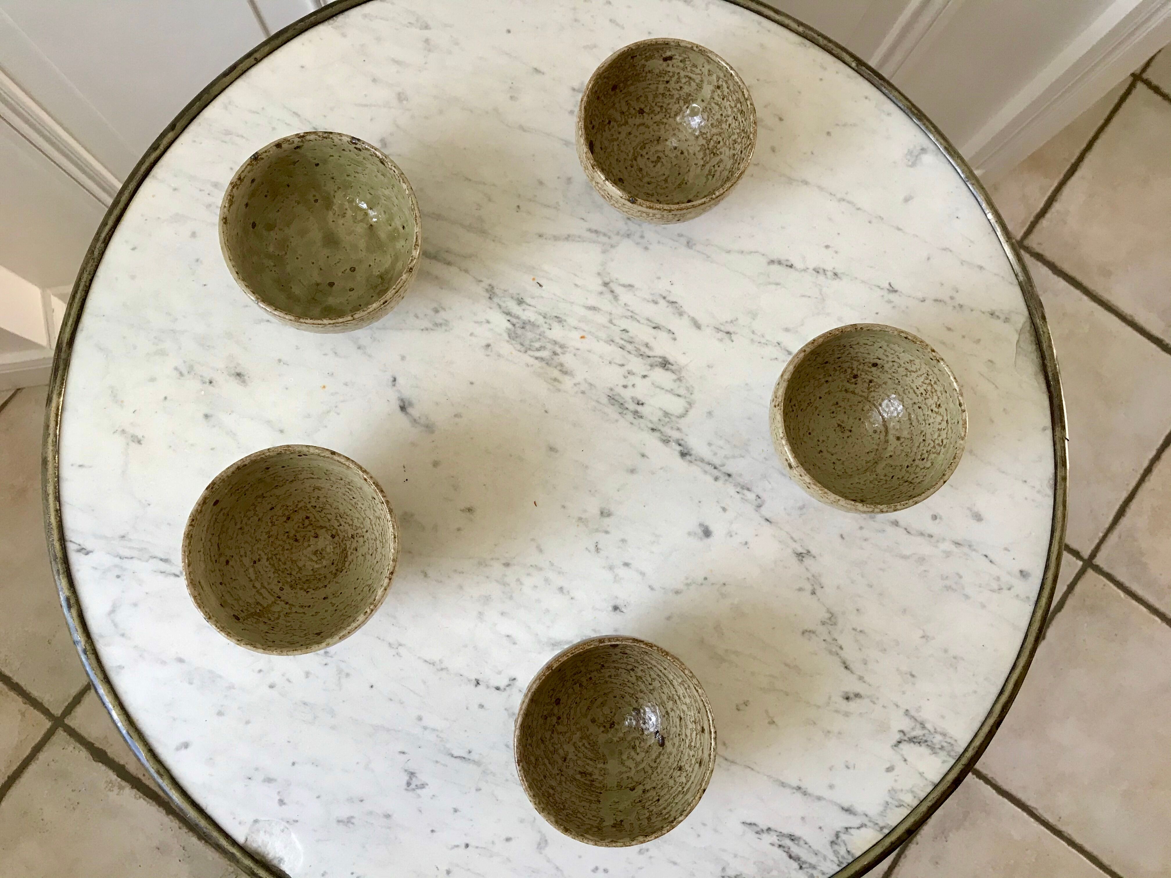 lot de 5 petits bols en céramique / grès émaillé / poterie artisanale années 70