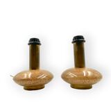 Ensemble de 2 pieds de lampes de table Hollywood Regency en granit rose et laiton, Italie 1970
