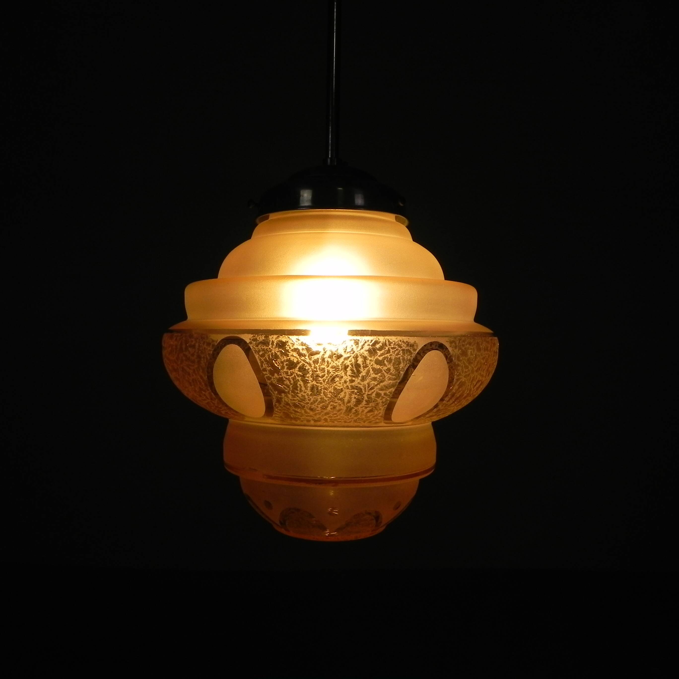Art Deco pendant lamp with pink glass shade, 1930s