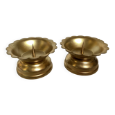 Pair of flower candle holders in gold metal