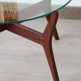 Round coffee table - glass top and teak base