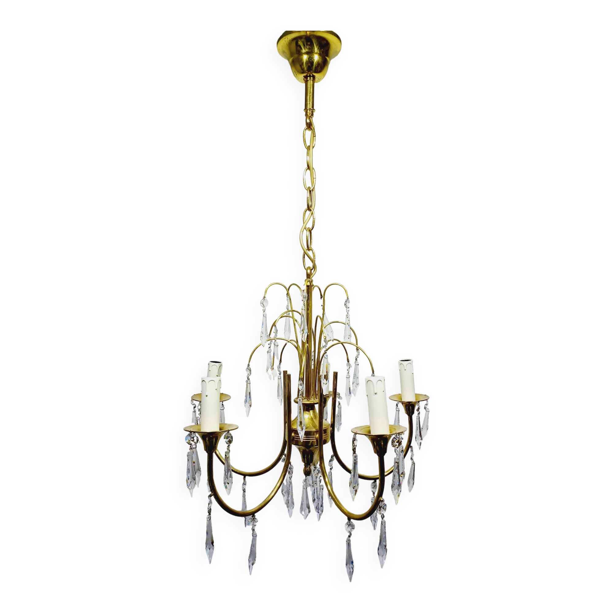 5-light brass and crystal chandelier