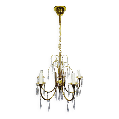 Lustre 5 lumières en laiton et cristal