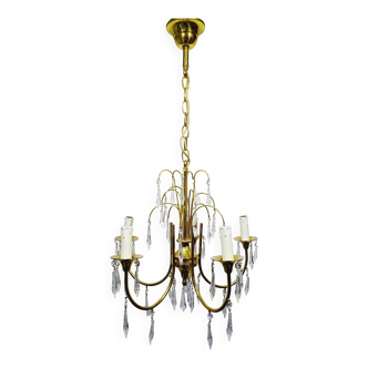 Lustre 5 lumières en laiton et cristal