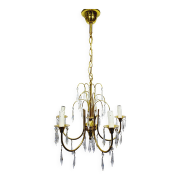Lustre 5 lumières en laiton et cristal