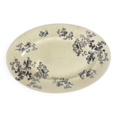 Large oval ironstone dish, "Damas" pattern by Sarreguemines, late 19th century, grey-black.