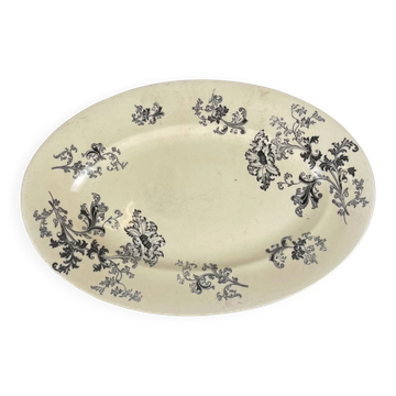 Grand plat ovale terre de fer, modèle "Damas" par Sarreguemines, fin XIXe, gris-noir