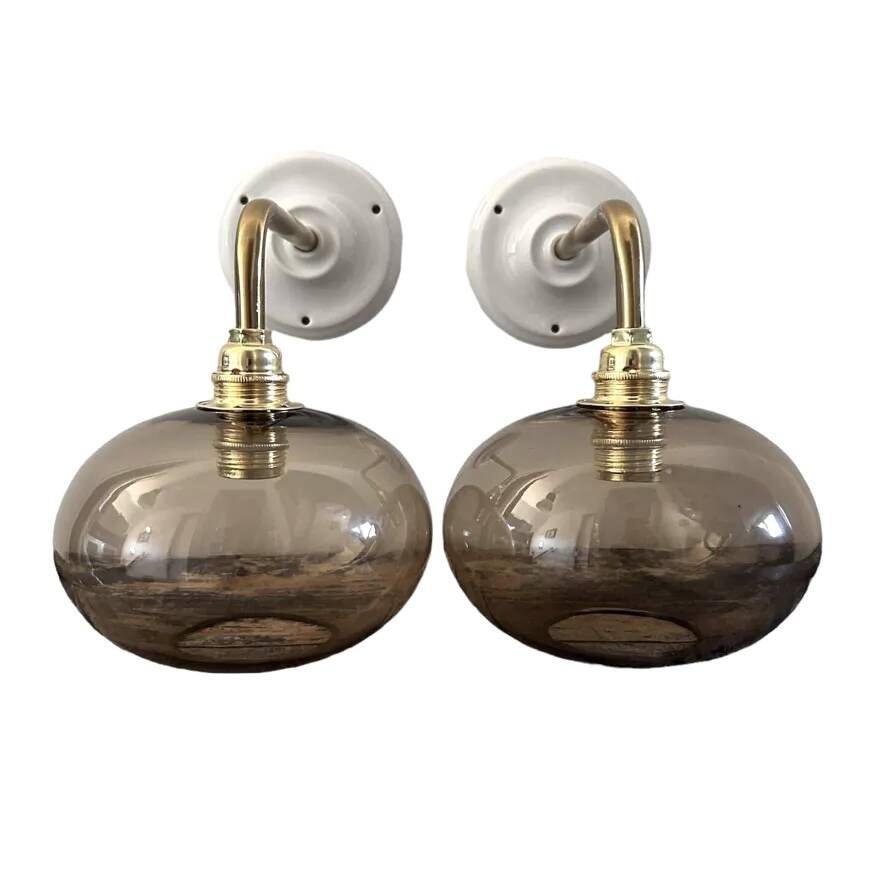 Pair of smoked glass wall lights
