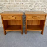 Paire de tables de chevet en orme, années 70-80