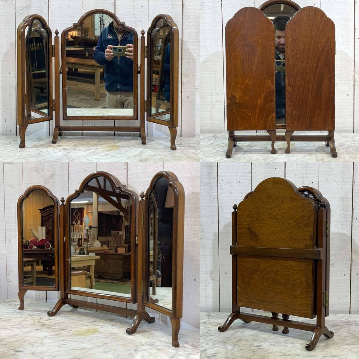 Psyche triptych, English, early 20th century, in mahogany