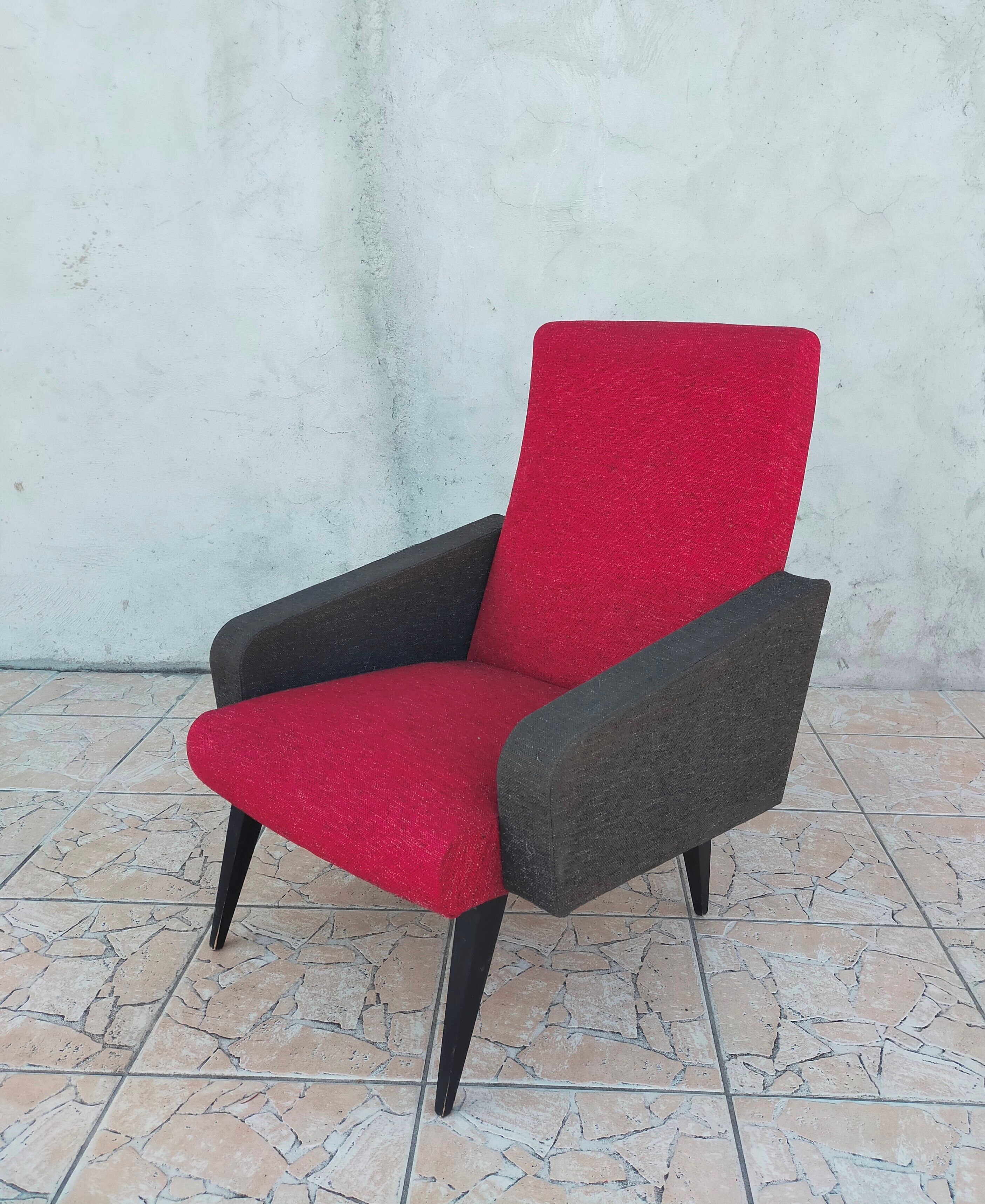 Fauteuil vintage rouge et noir 1960