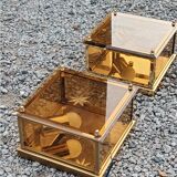Pair of wall lamps in smoked glass and gilded metal from the 70s/80s