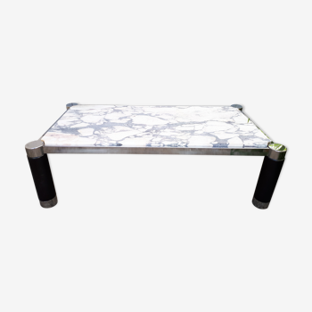 Table basse en marbre et chrome des années 70