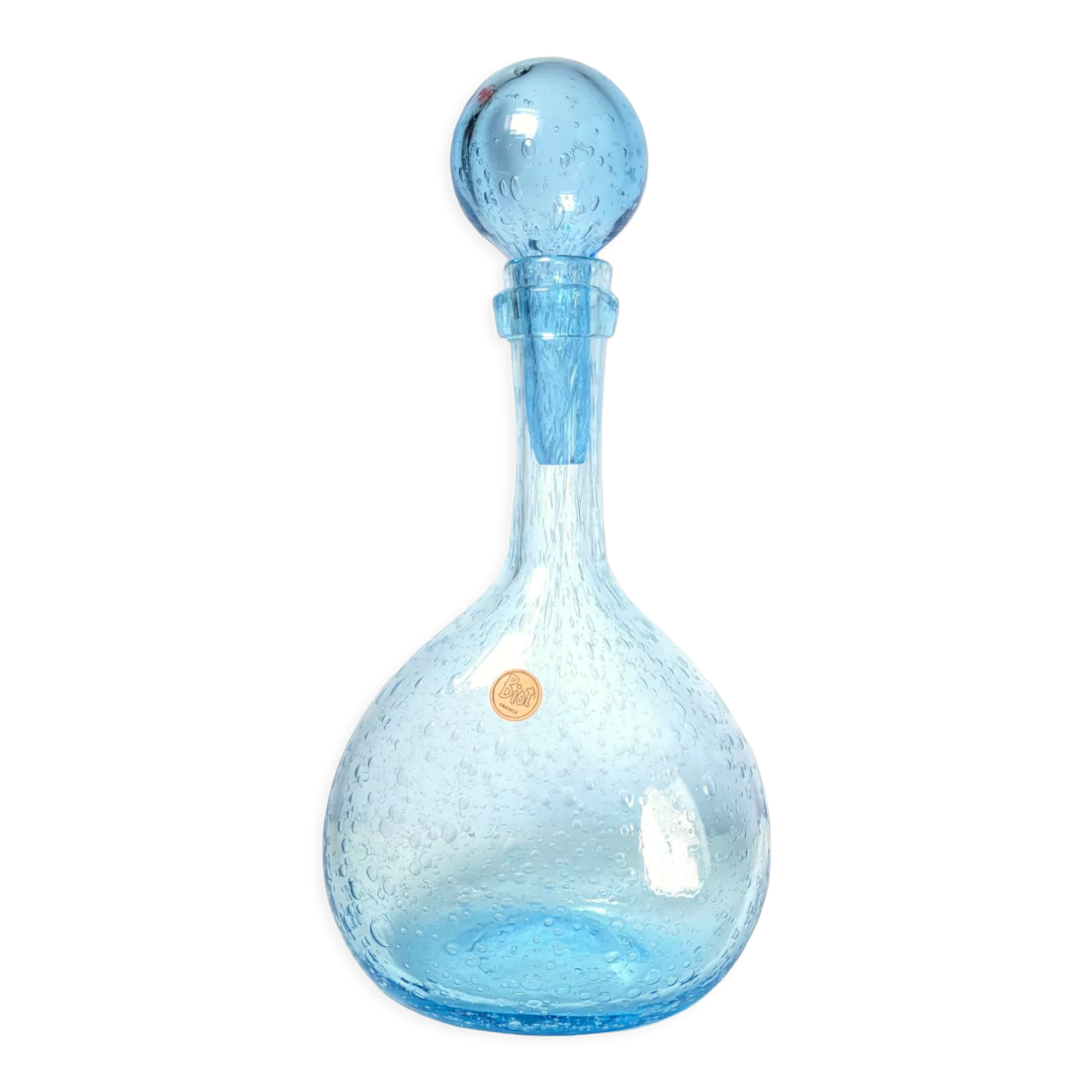 Carafe Biot blue bubbled glass
