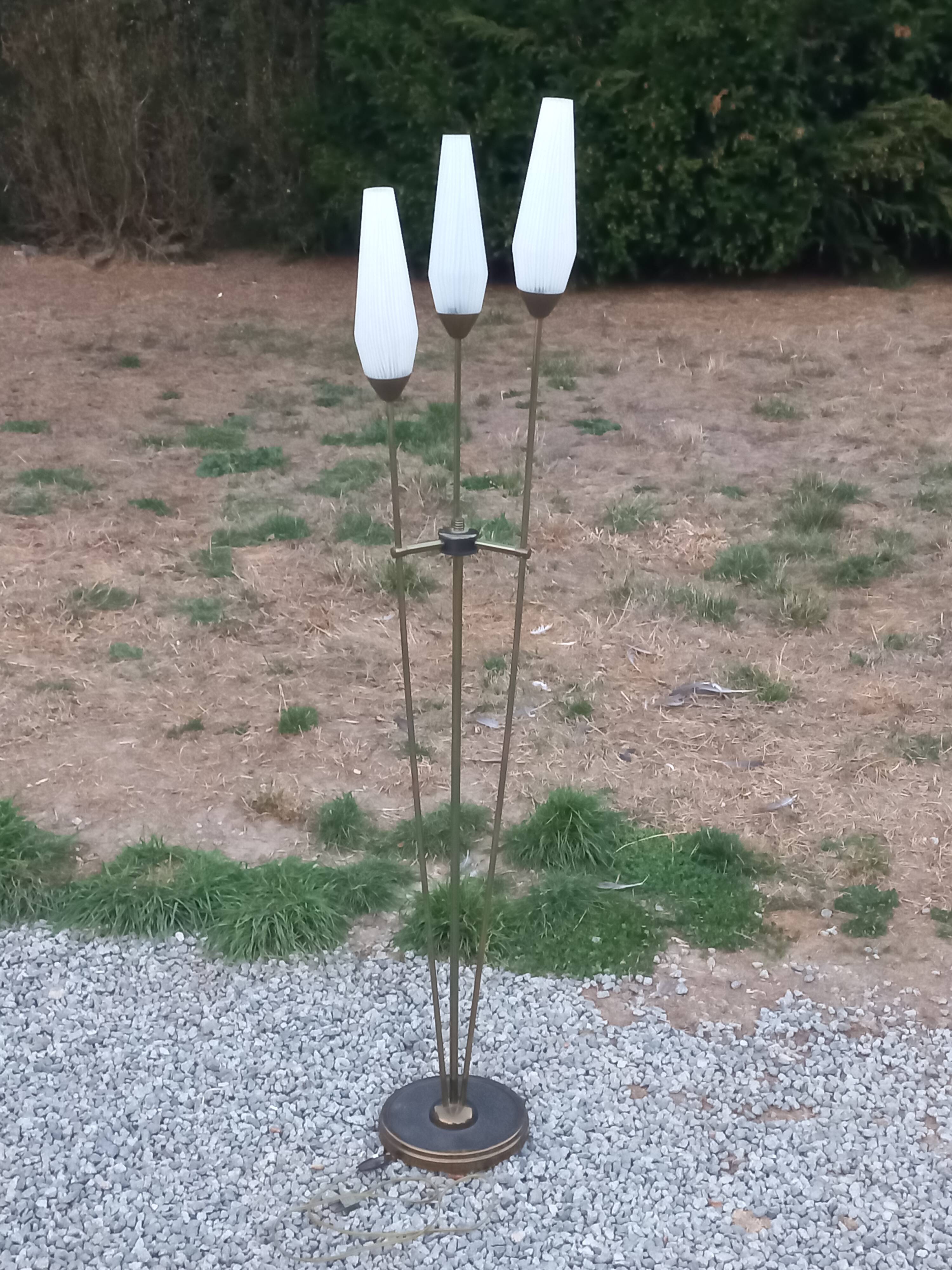 Vintage Lunel floor lamp with 3 golden metal tulips from the 1960s.