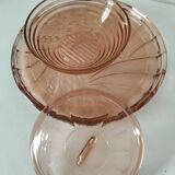 Orange-pink pressed glass trio