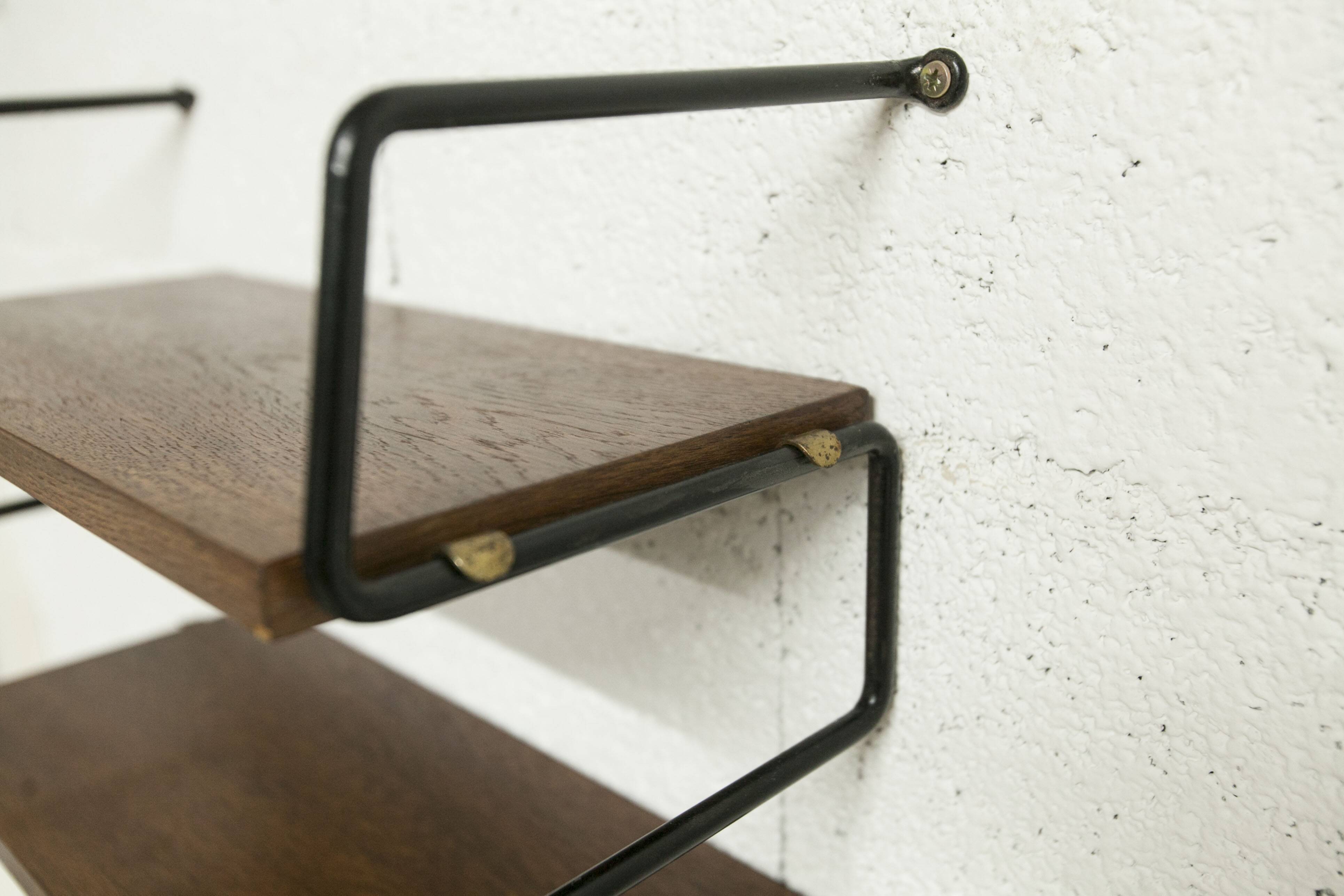 Zigzag string shelf 2 black ladders 2 teak shelves 1950 Width 47.5cm