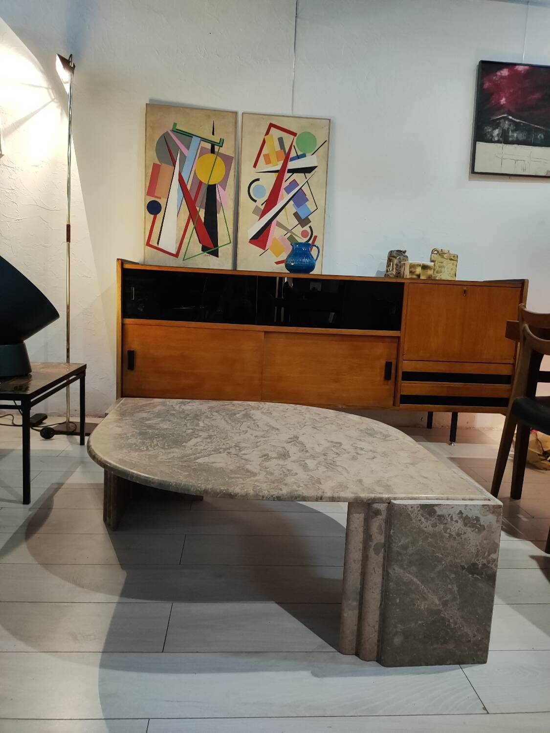 Marble coffee table, old pink water drop shape