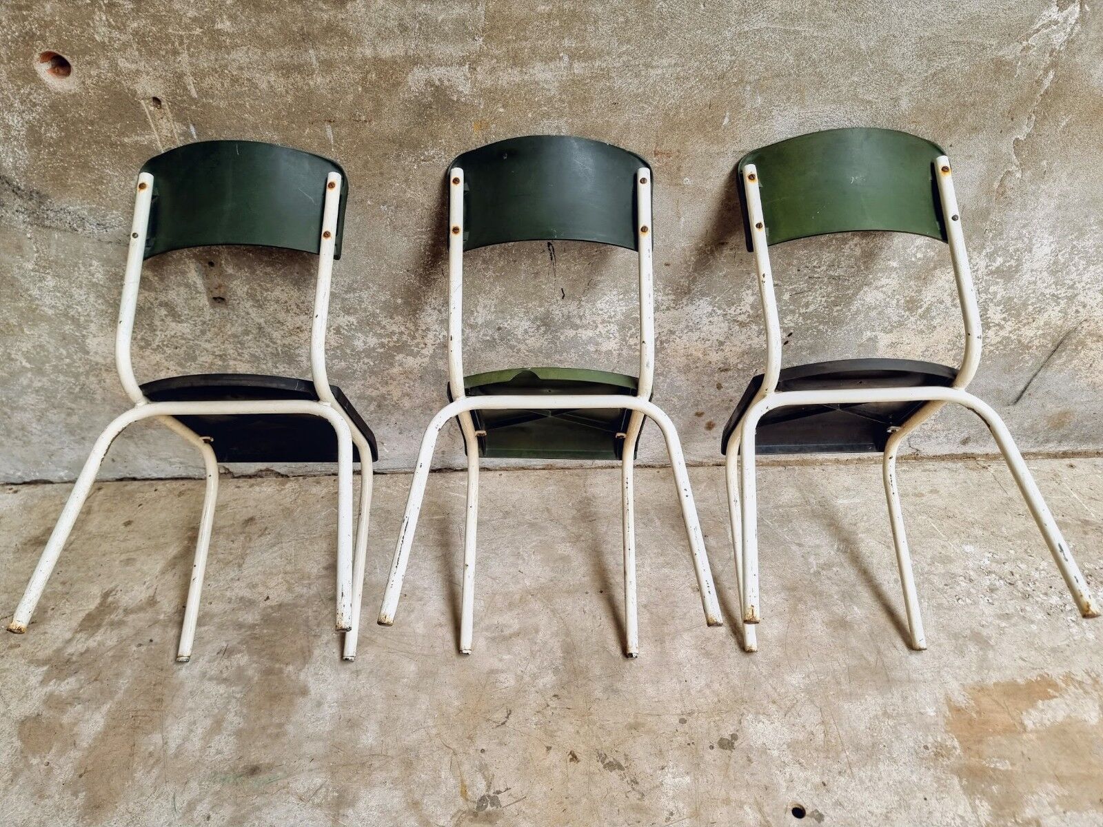 Set of vintage chairs stacking chairs green bakelite