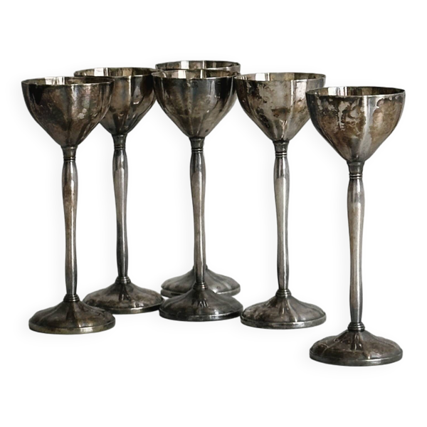 Lot de 6 coquetiers anciens en métal patiné