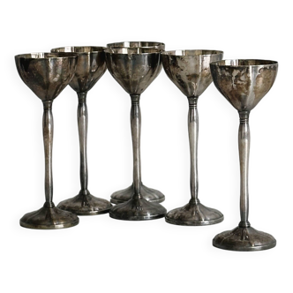 Lot de 6 coquetiers anciens en métal patiné