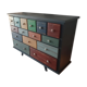 Meuble commode 15 tiroirs tableau patchwork patine ebeniste tout bois massif multicolores