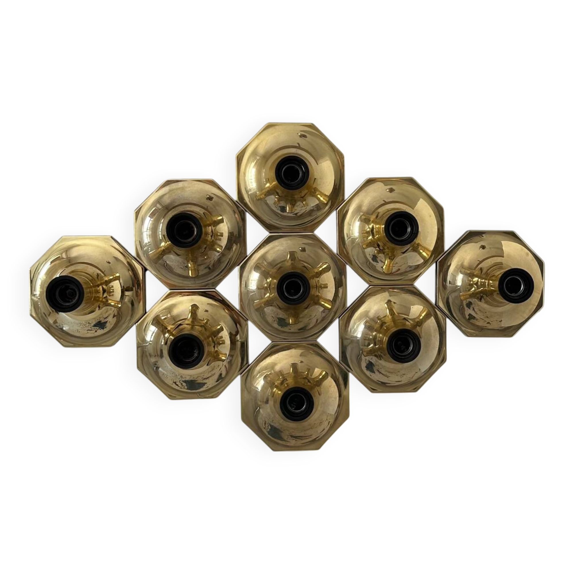 Set of 9 brass wall lights, Motoko Ishii for Staff Leuchten 1970