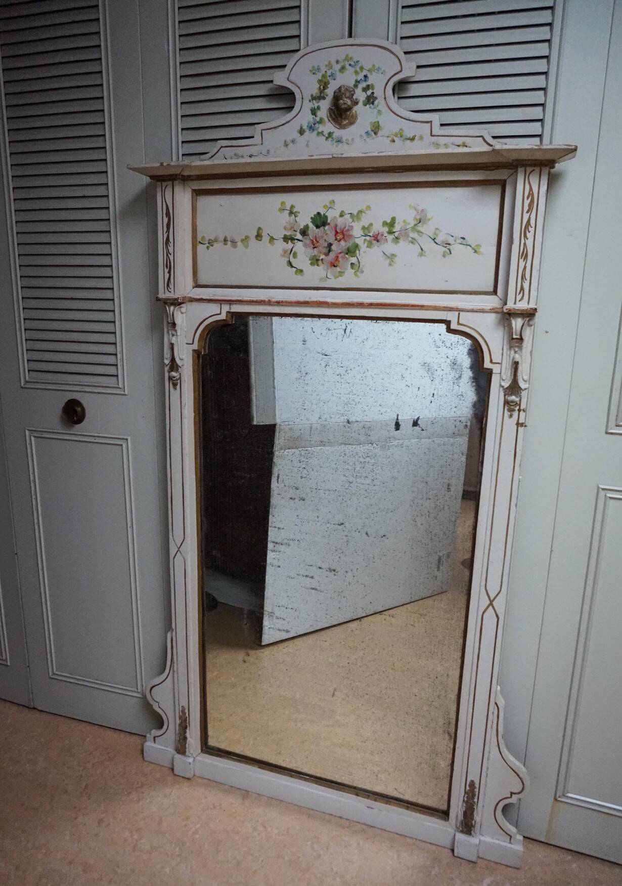 Italian hand-painted Console Table with Mirror and floral painting