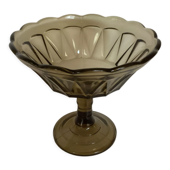 Old smoked molded glass foot cup