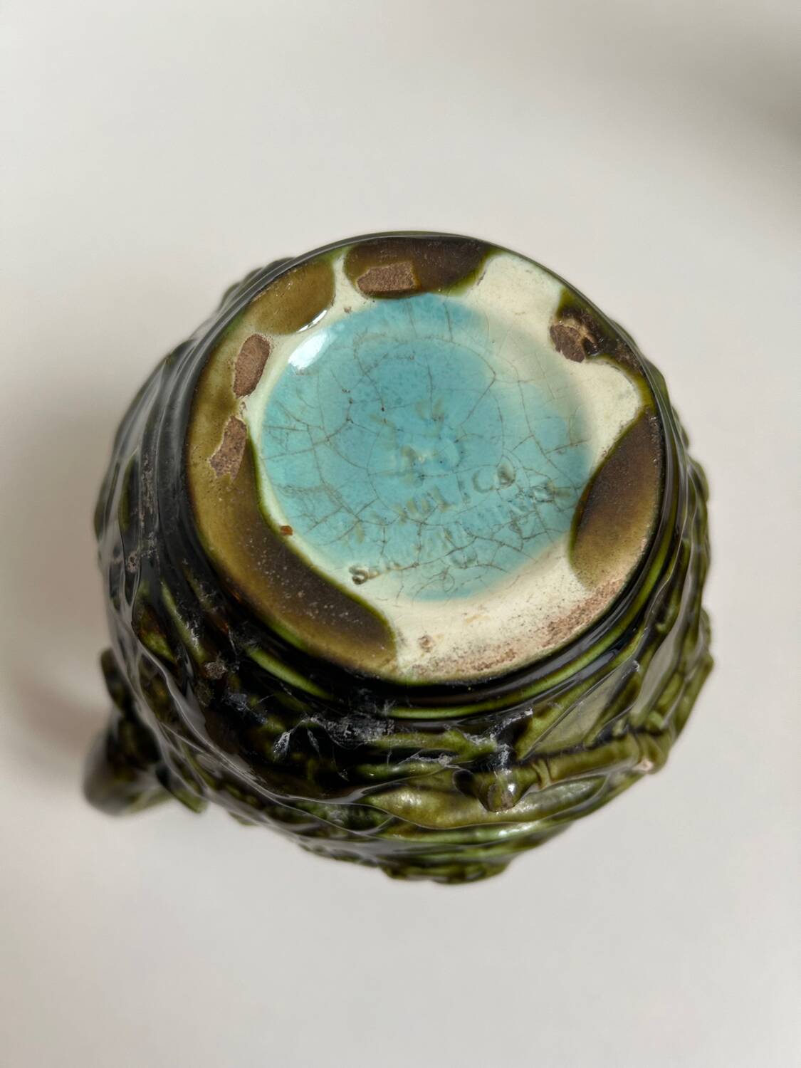 Sarreguemines majolica slip pitcher