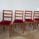 Solid cherry wood chairs and red velvet seat - Set of 4 - Louis Philippe style