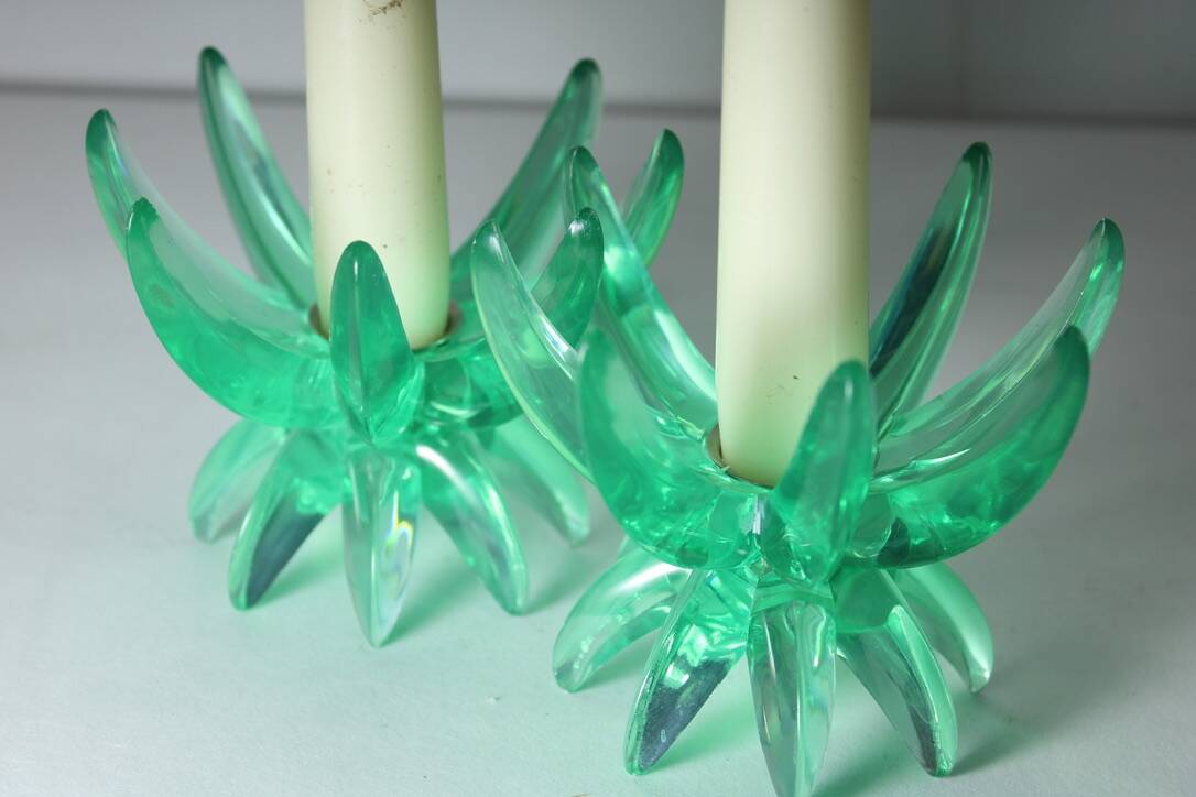 Friedel Lotus Lucite candle holders Germany 1960 x3