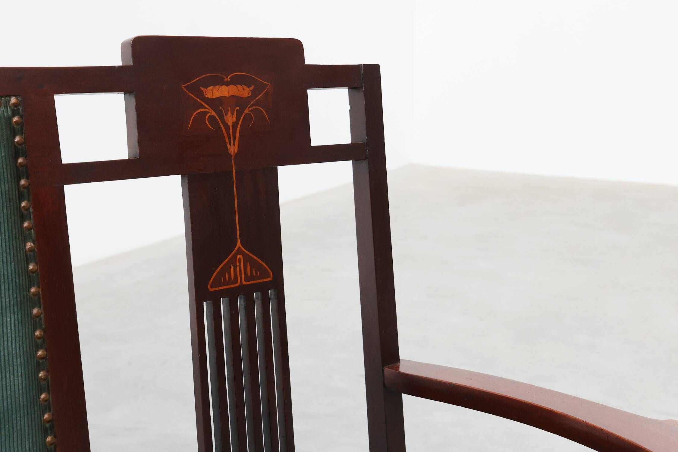 Art Nouveau Walnut Settee with Floral Marquetry, Belgium, ca. 1900