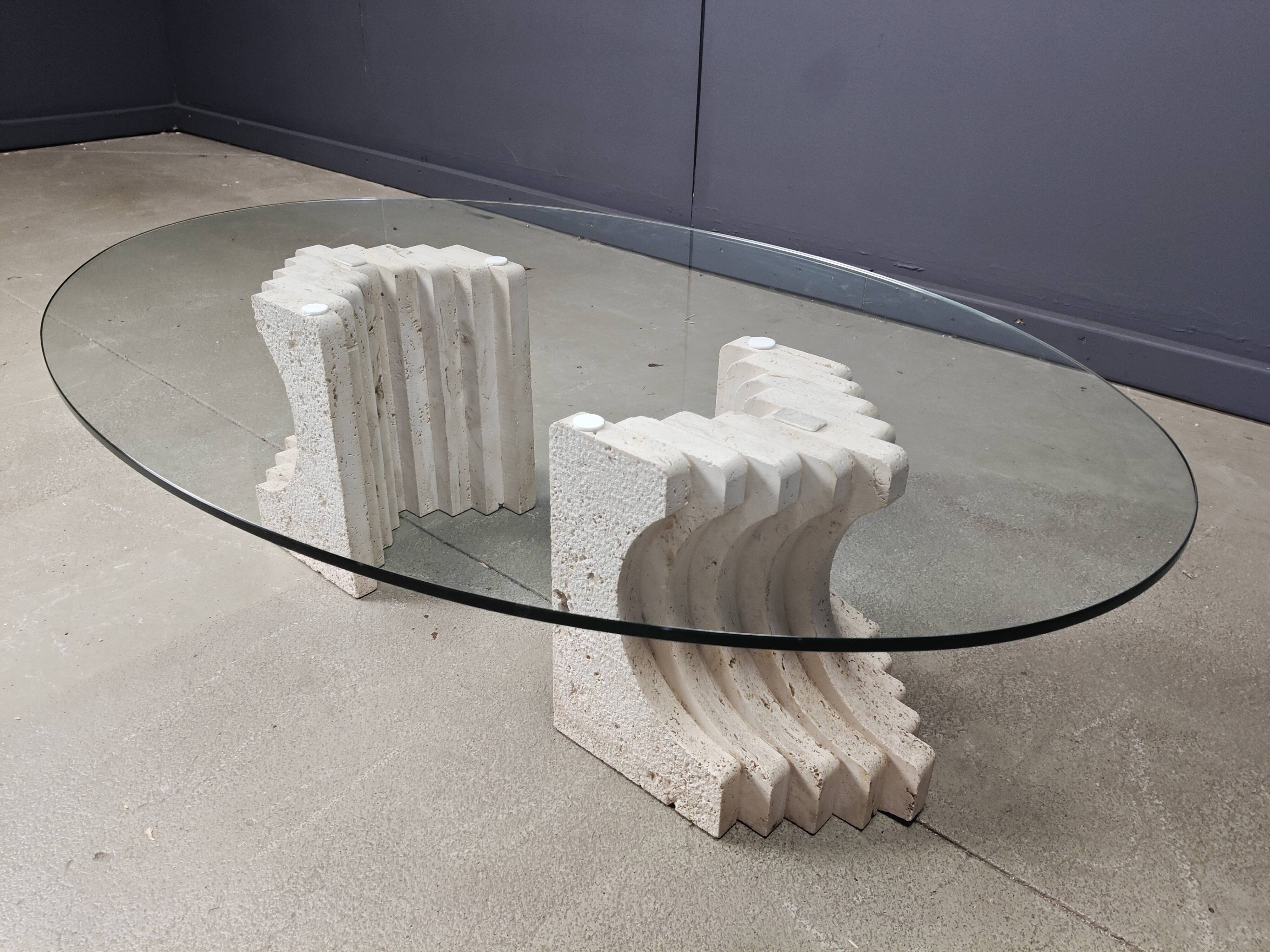 Vintage travertine coffee table Italy , 1970s