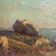 Oil on wood panel marine theme XlXth view of brittany