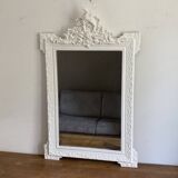 Late 19th century mirror with decorated pediment. 110x70. White.