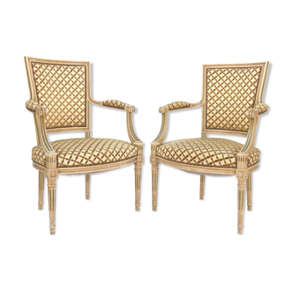 Pair of Louis XVI style convertible armchairs