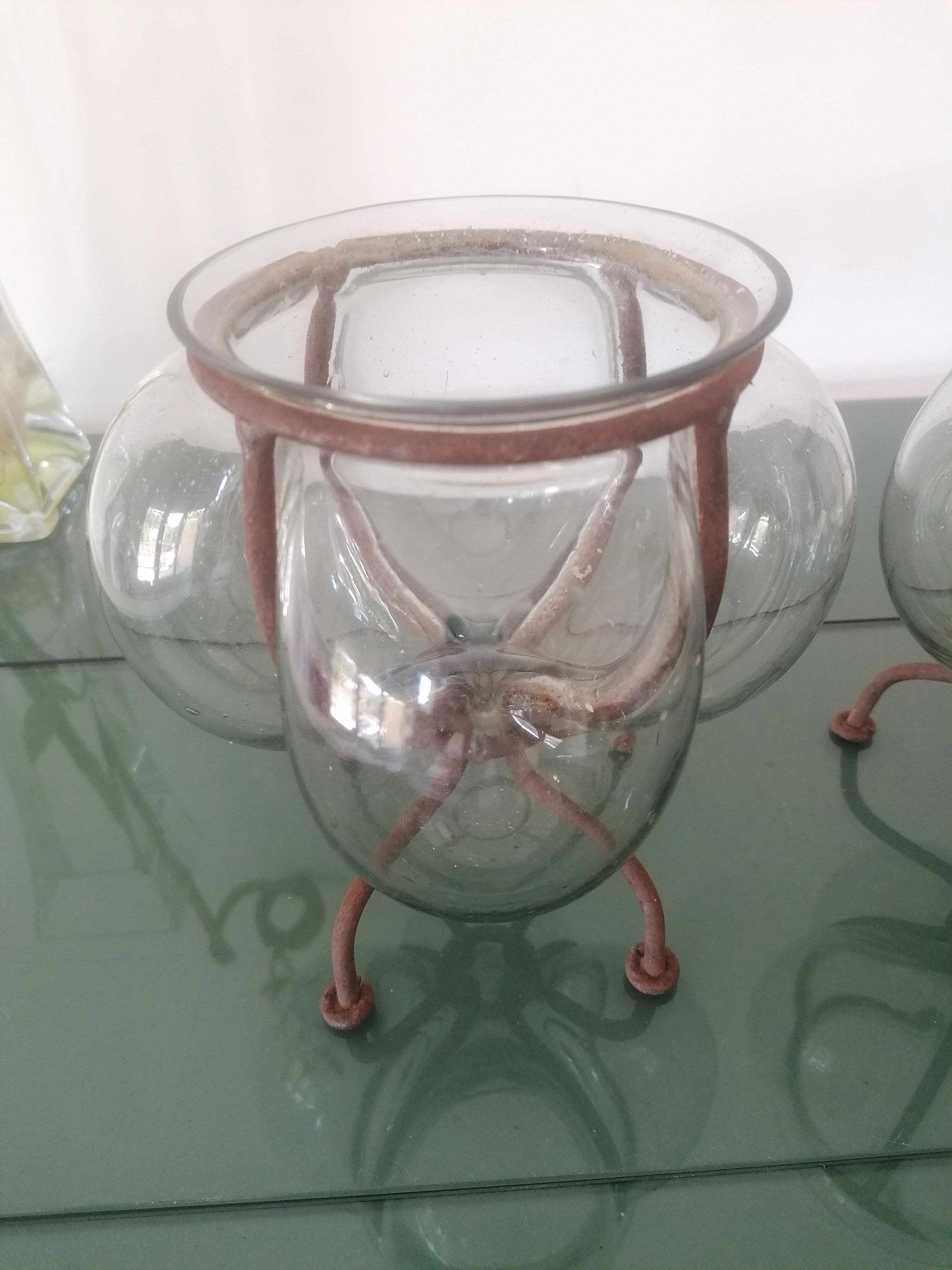 Vases / photophores ''Venetian'' Blown glass inking wrought iron - 1940s