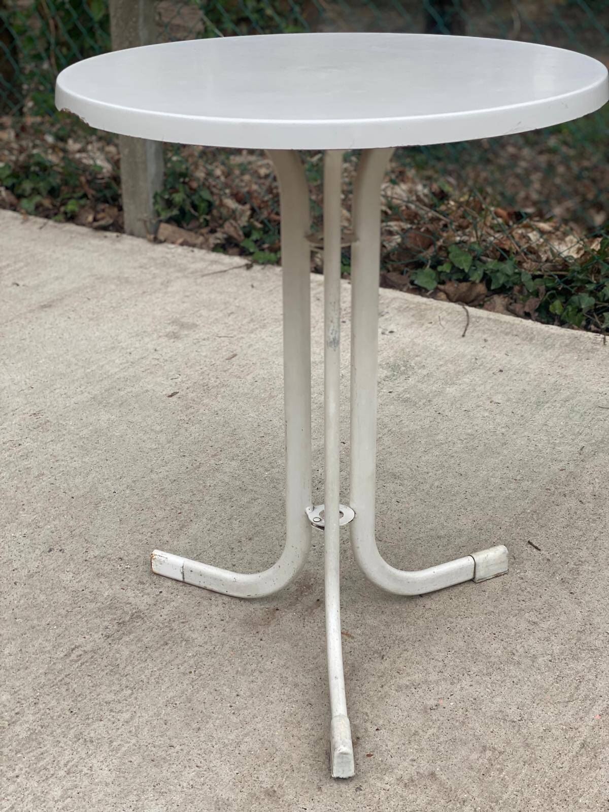 Round bistro table in wood and white steel with central tulip leg 60cm