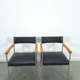 Chaises DDR avec base chromée et revêtement noir, chaises de salle à manger