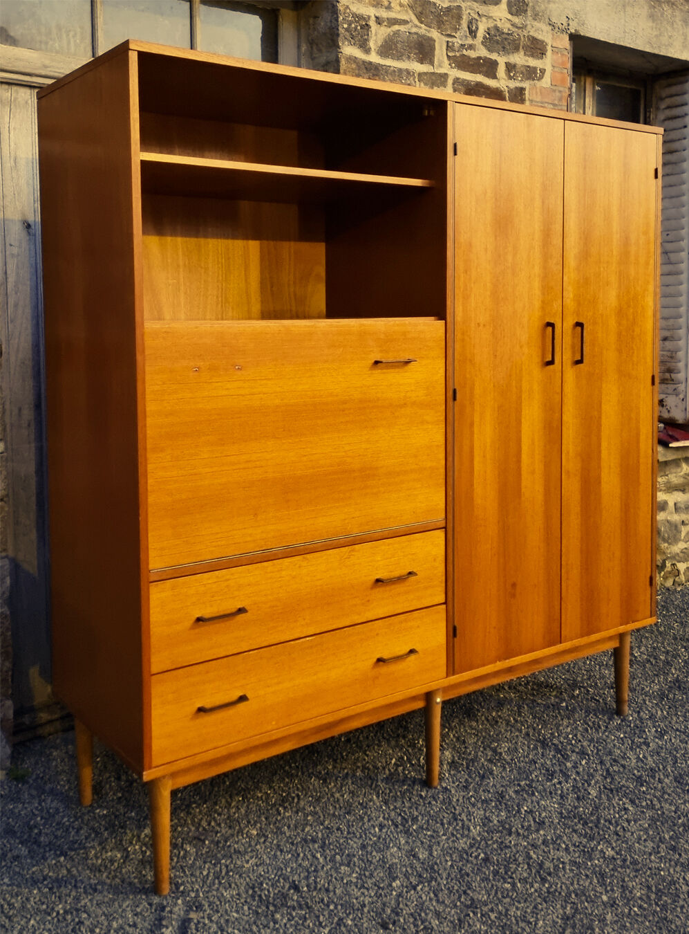 Combined modernist secretary, shelves, closet, wardrobe, vintage, 60s