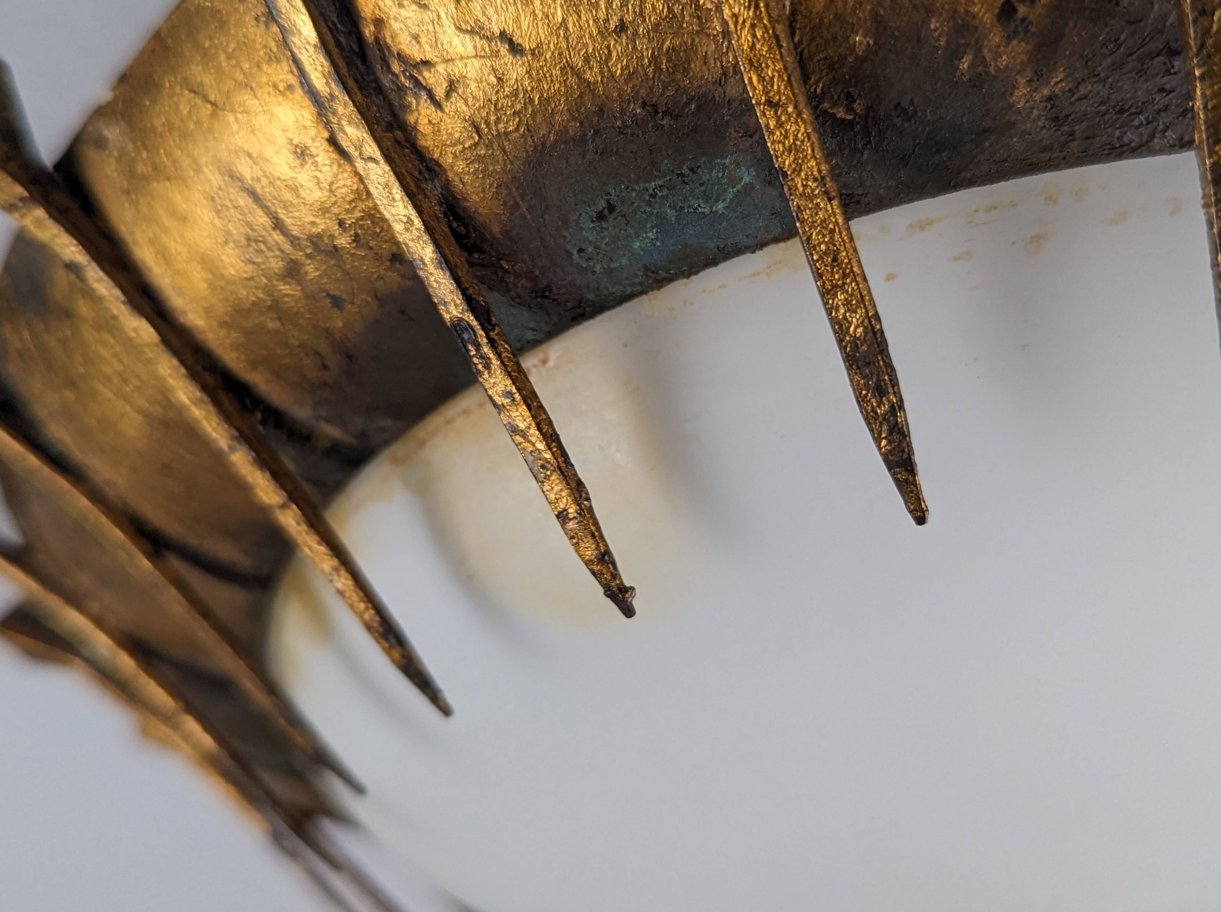 Forged nail sun lamp, gold leaf and glass, France, 1950s