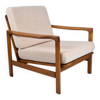 Restored 60s armchair, pink, teak wood