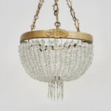 Old chandelier basket Napoleon III glass tassels, bronze structure. Chandelier tassels