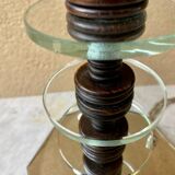 Art deco mirror glass & wood lamp base modernist design