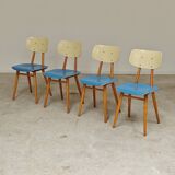 Set of 4 wooden chairs TON Bystrice Thonet blue