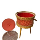 Vintage rattan basket on feet / sewing basket